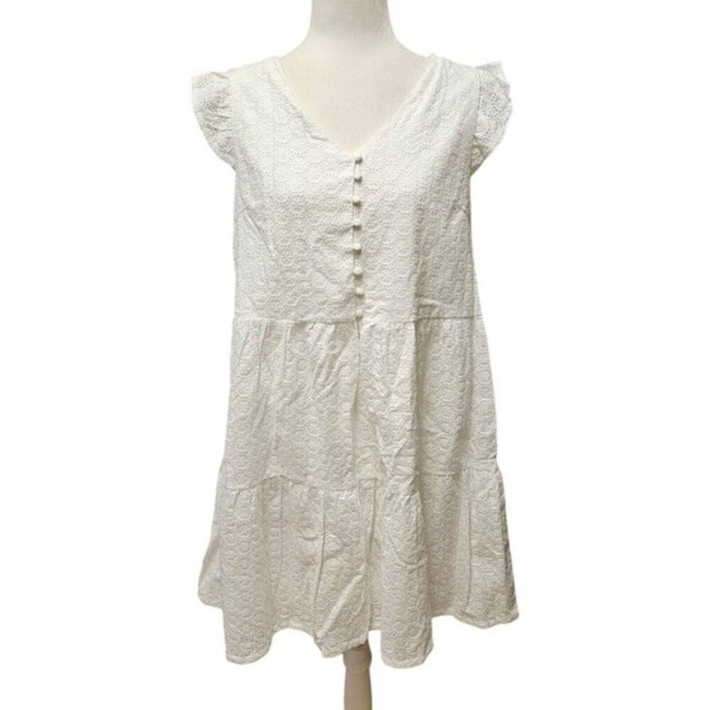 NWT JOIE Mini Dress M White‎ Eyelet Crochet Babydoll Lined Tiered Flutter Sleeve